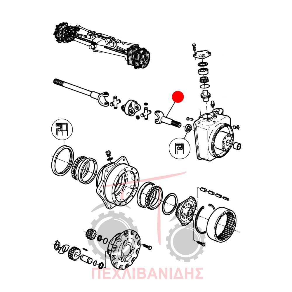 Κοντό ημιαξόνιο μπροστά διαφορικού Massey Ferguson 1014-3080-398-399