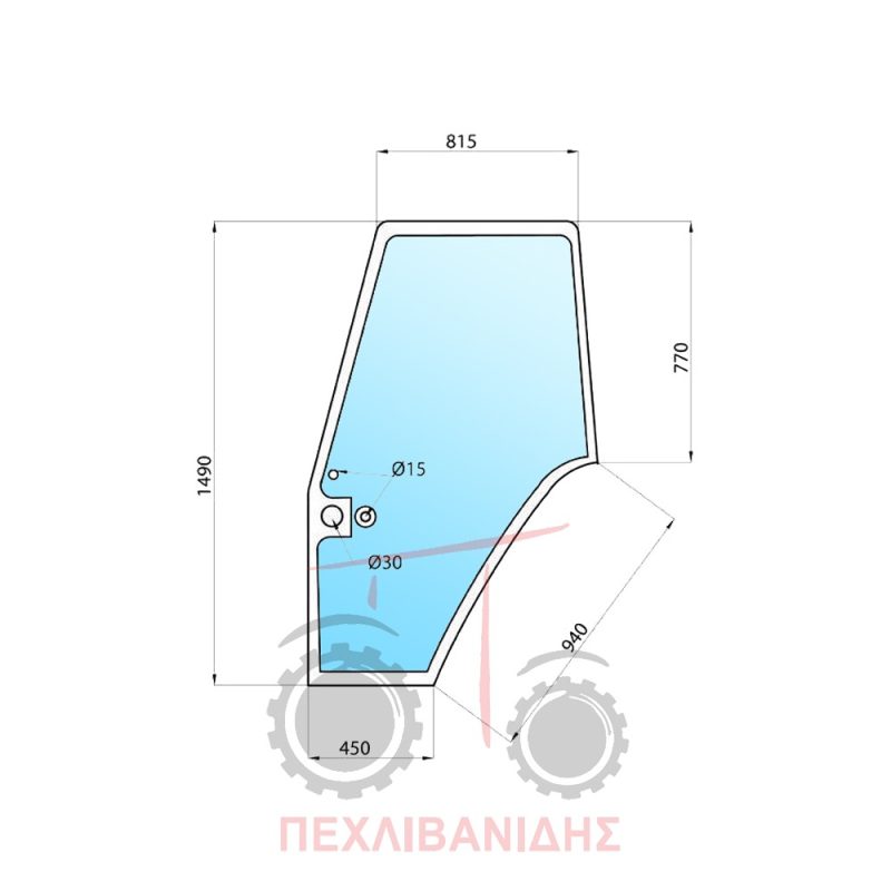 Τζάμι δεξιάς πόρτας Massey Ferguson 6180-8130