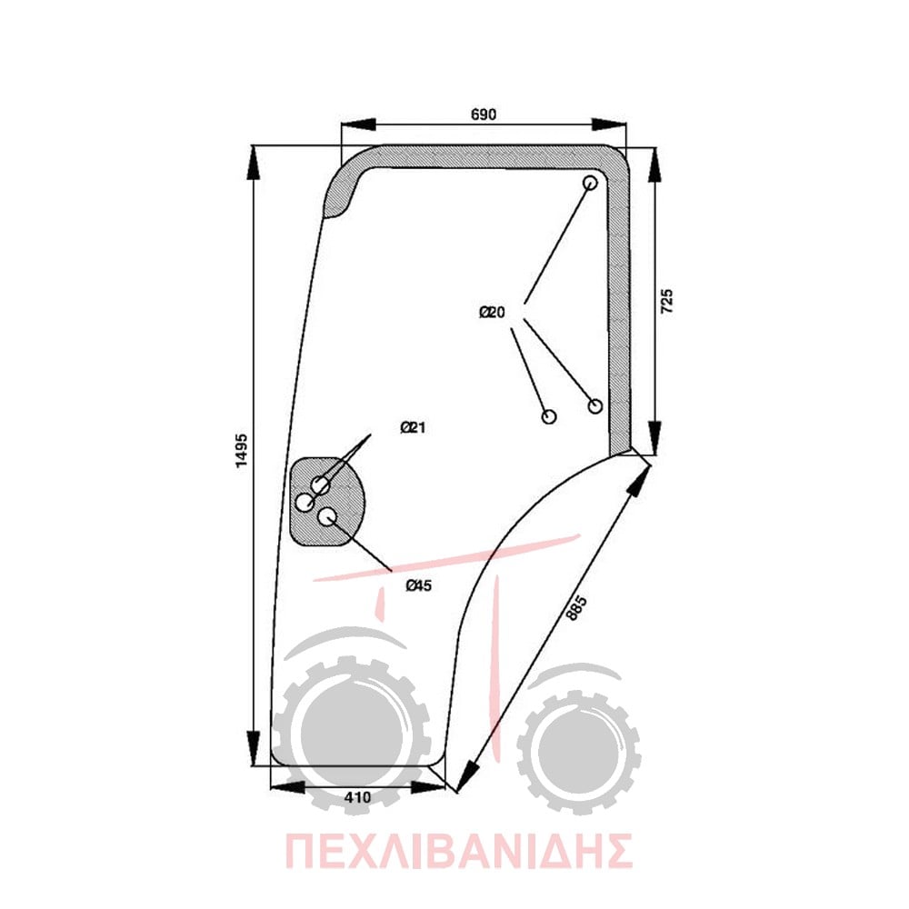 Αριστερό τζάμι πόρτας Ford New Holland TN85FA-TN90F-TN95DA-TN95F-TN95FA-TN95VA