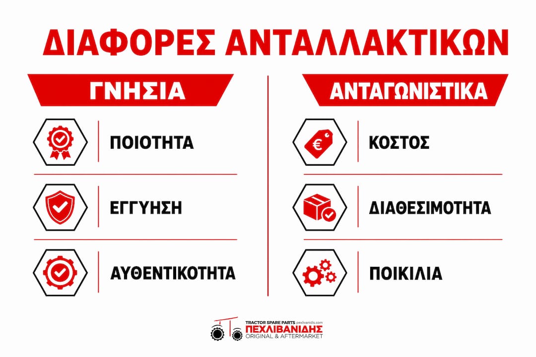 Οπτική παρουσίαση για τις διαφορές μεταξύ γνήσιων και εναλλακτικών ανταλλακτικών